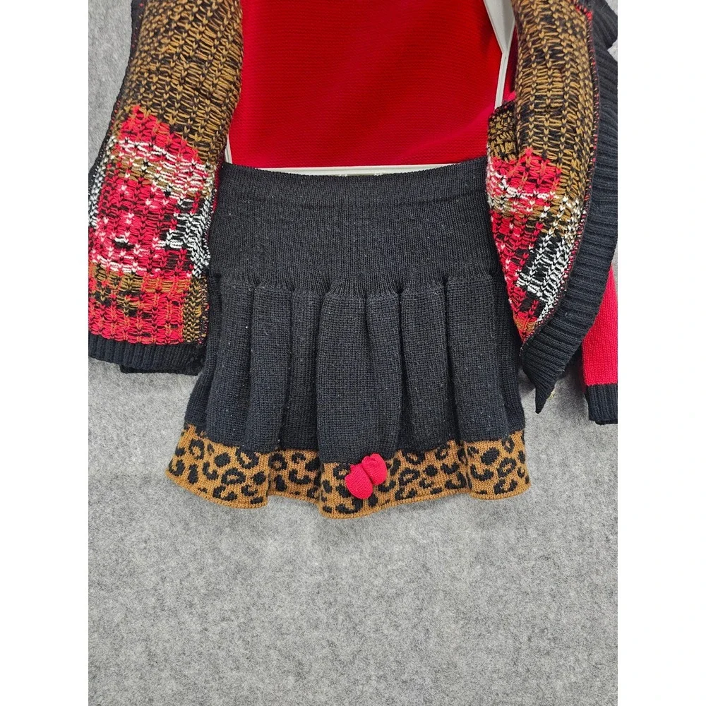 Jet Set Sweaters Vintage Kids Red Leopard Puppy Knit Cardigan Skirt Set Size‎ 6